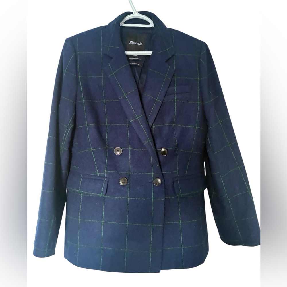 Madewell Rosedale Plaid Blazer Blueberry Navy Green Windowpane Sz 8